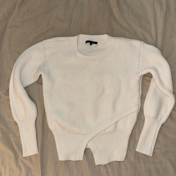 Marissa Webb Eva Asymmetric Front Crew Neck White Sweater (SW2) - Picture 6 of 6